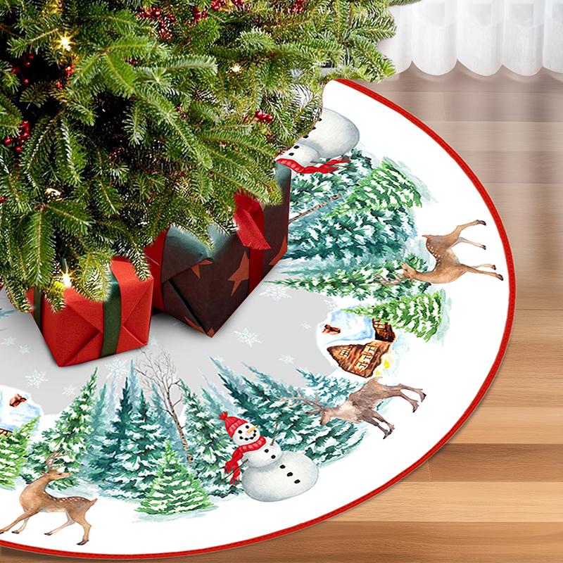 90/120cm Christmas Tree Skirt Snowman Reindeer Snowflake Tree Mat 2024 Christmas Home Decoration Winter Holiday New Year Gifts