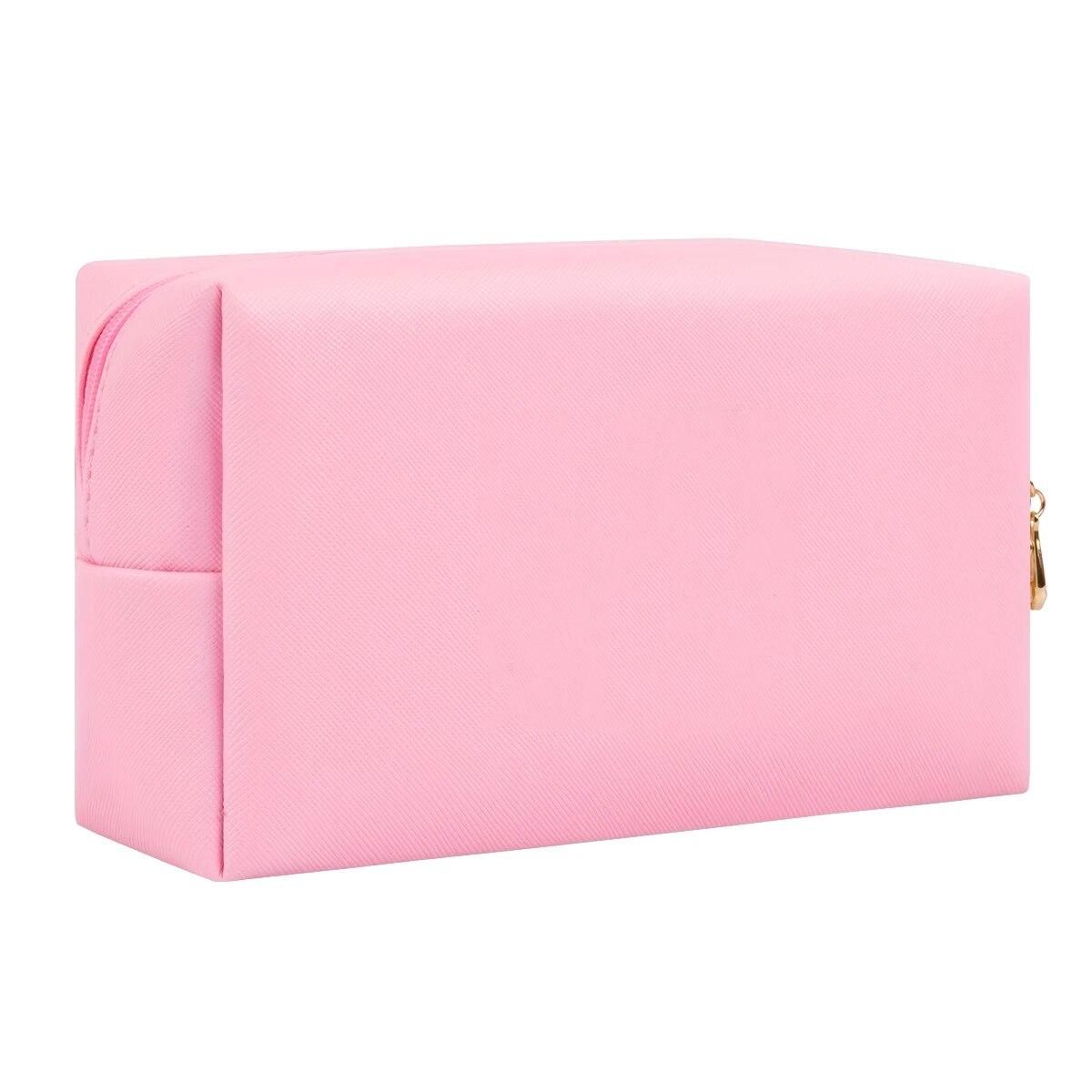 

Initial Letter Patch Makeup Bag, Preppy Portable Chenille Letter Cosmetic Bag With Zipper, PU Leather Waterproof Travel Toiletry