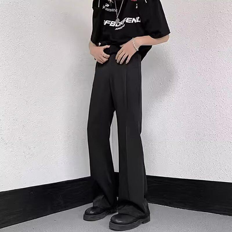 Summer thin ice silk drape casual pants boys American loose straight pants slightly pull cleanfit quick drying tide 3XL чёрный