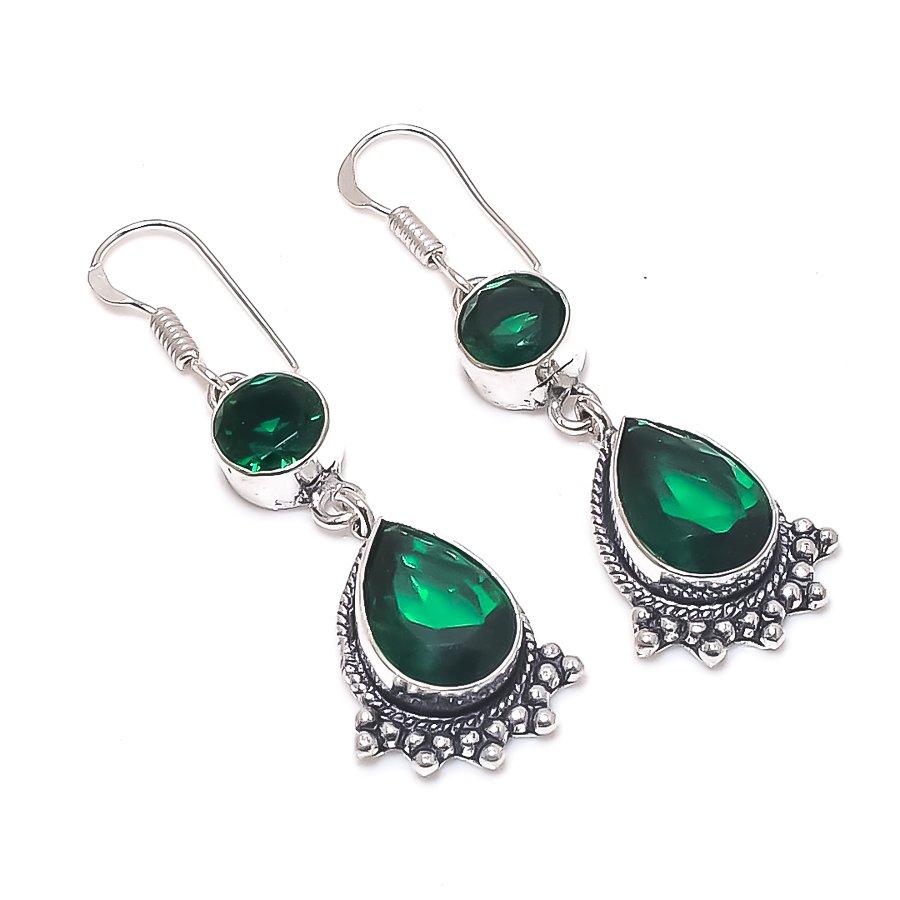 

Натуральный Хромовый Диопсид Камень Ручной Работы Серьга из Стерлингового Серебра 925 пробы 2,05 i0Y03