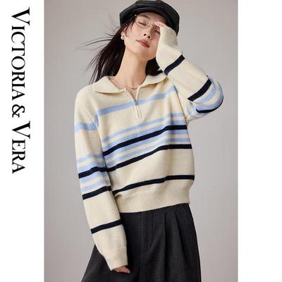 Women's Gradient Stripe Polo Knit Sweater