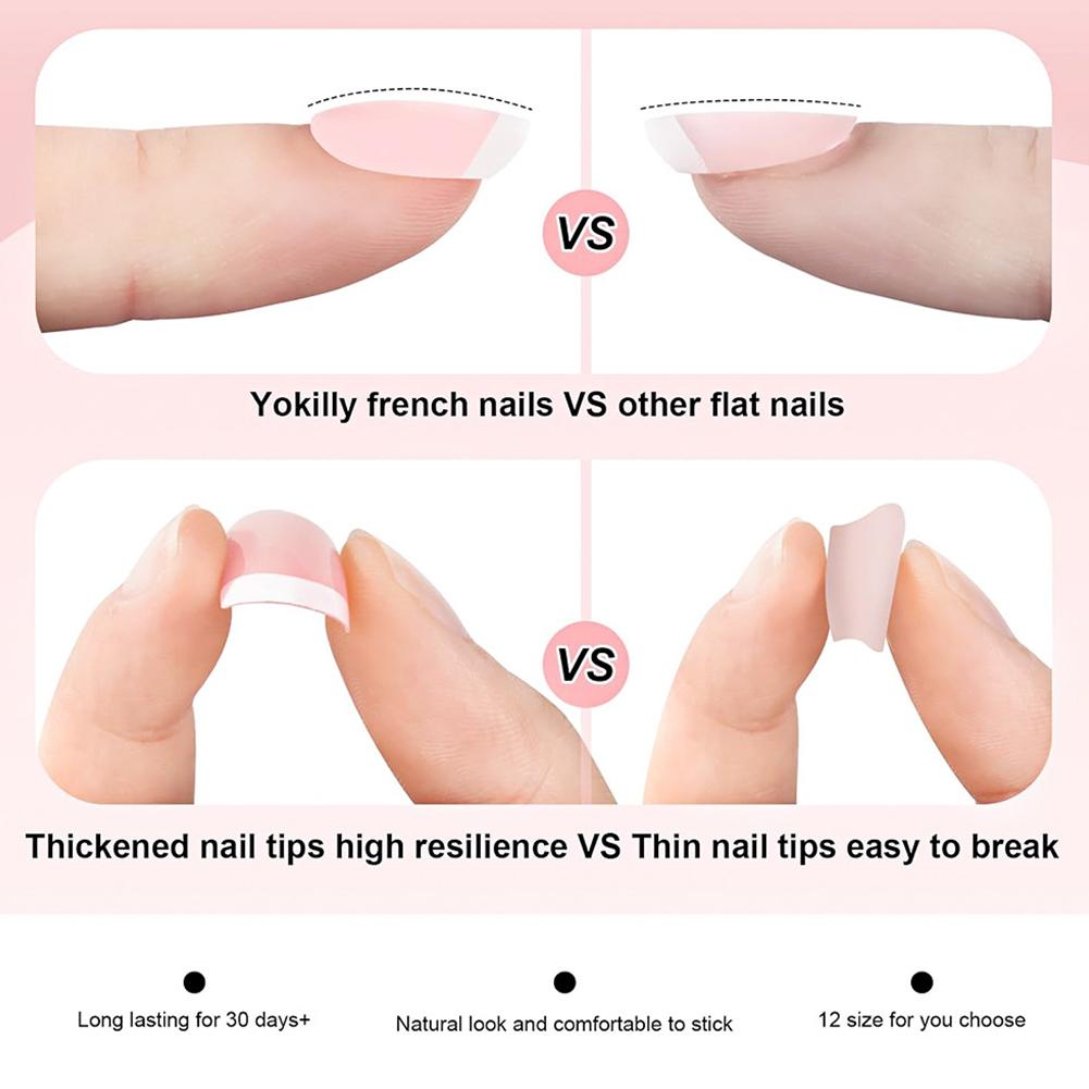 New French Style Fake Nails With White Edges And Pink Patches Wearing Nail Minimalist Nail High Q3V2