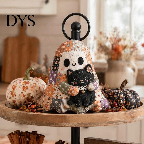 Decorative Ghost Sewing Pattern Halloween Patchwork Kit, Cute Doll DIY Set with Pre-Cut Cozy Fall Art Project Fabrics, Autumn Holiday Craft