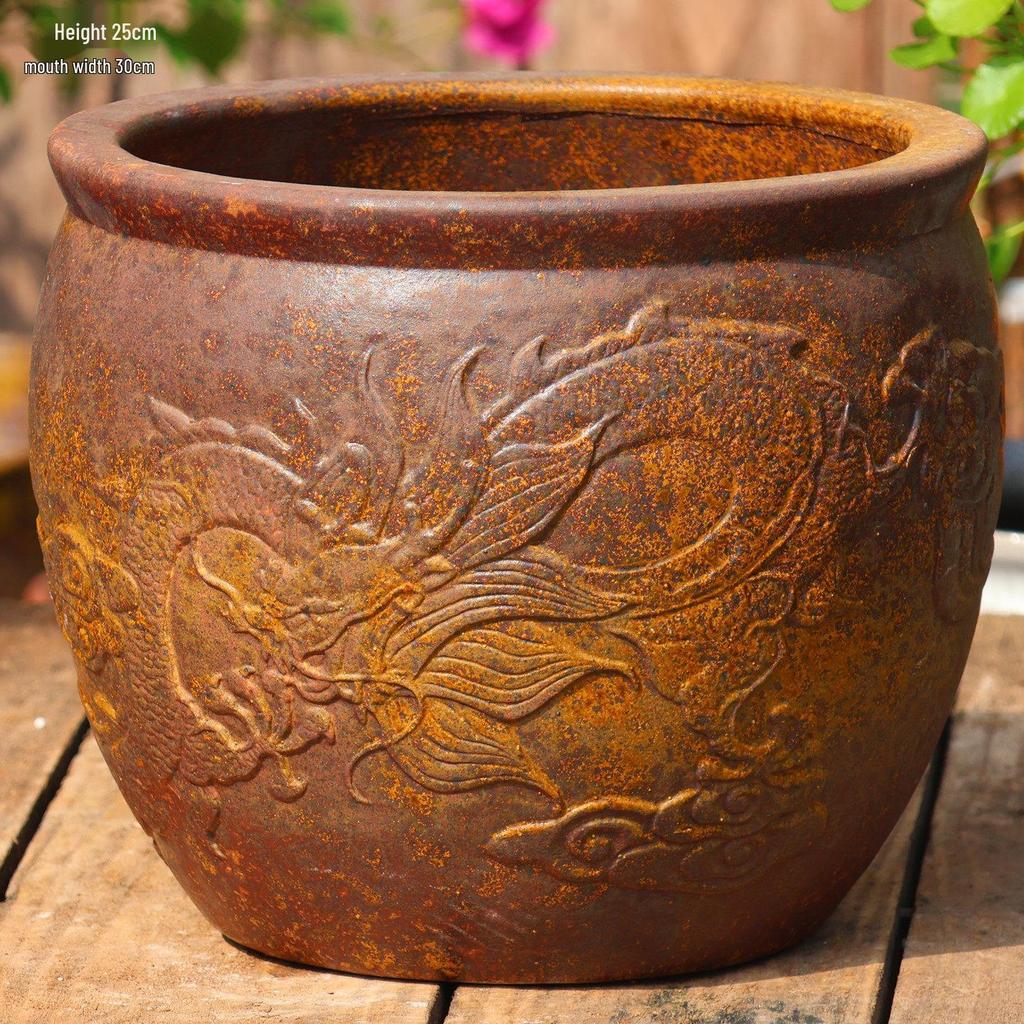 Large Retro Handmade Ceramic Flower Vase - No Hole, Indoor Use, Tall Cylindrical Pot for Flower Arrangements