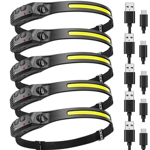 LED Headlamp Sensor Headlight USB Rechargeable Camping Search Light Head Flashlight With Built-in Battery Outdoor Work Light