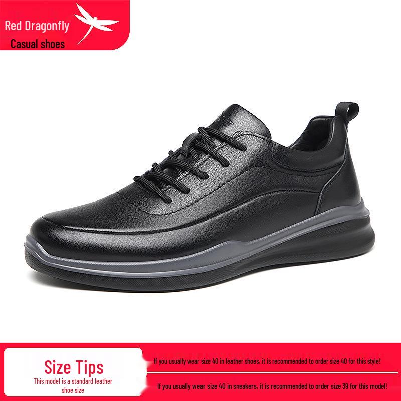 Red Dragonfly Men s Black Leather Soft Sole Casual Shoes for Spring Travel 42