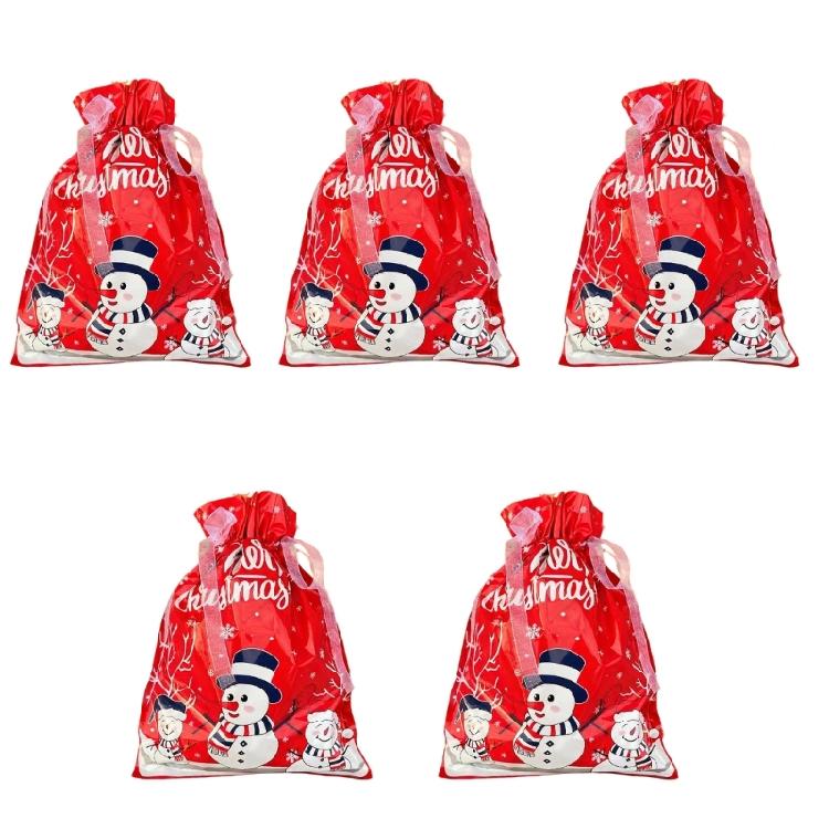 5PCS Plastic Holiday Gift Bags With Secure Drawstring and Festival Designs Party Essential Candy Containers