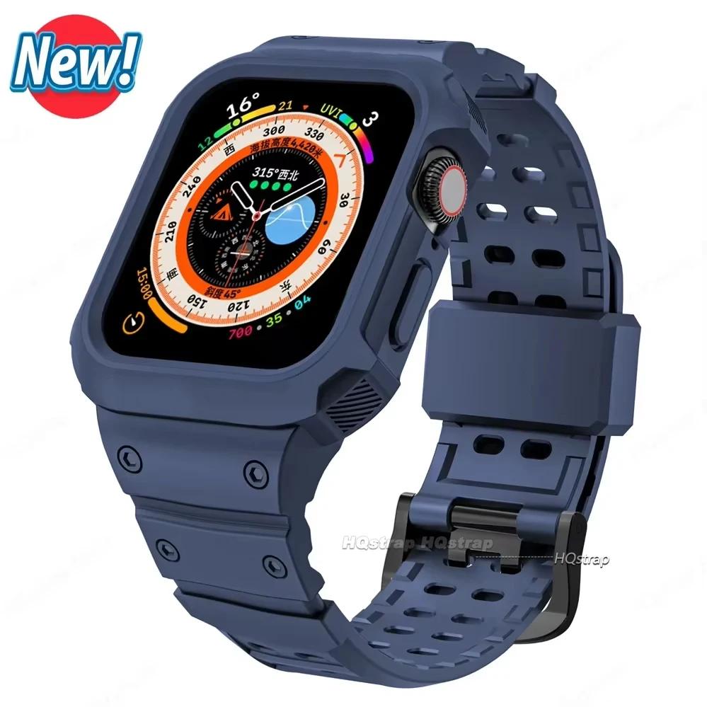 Case for Apple Watch Band 44mm 45mm 49mm 42mm 40/38 Watch Strap for Iwatch 7 8 6 5 4 SE TPU Protective Cover Silicone Bracelet