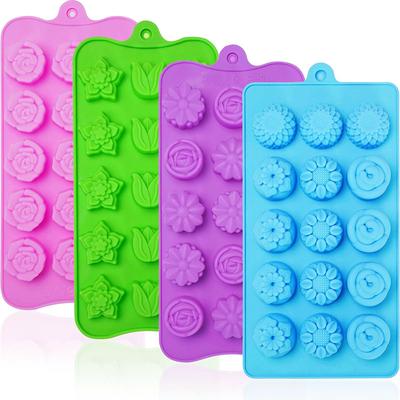 Paquete de 4 Moldes de Silicona para Chocolate de Grado Alimenticio Antiadherentes para Hornear Postres Fondant Gelatina Decoración de Galletas Pastelería Molde para Jabón Hecho a Mano