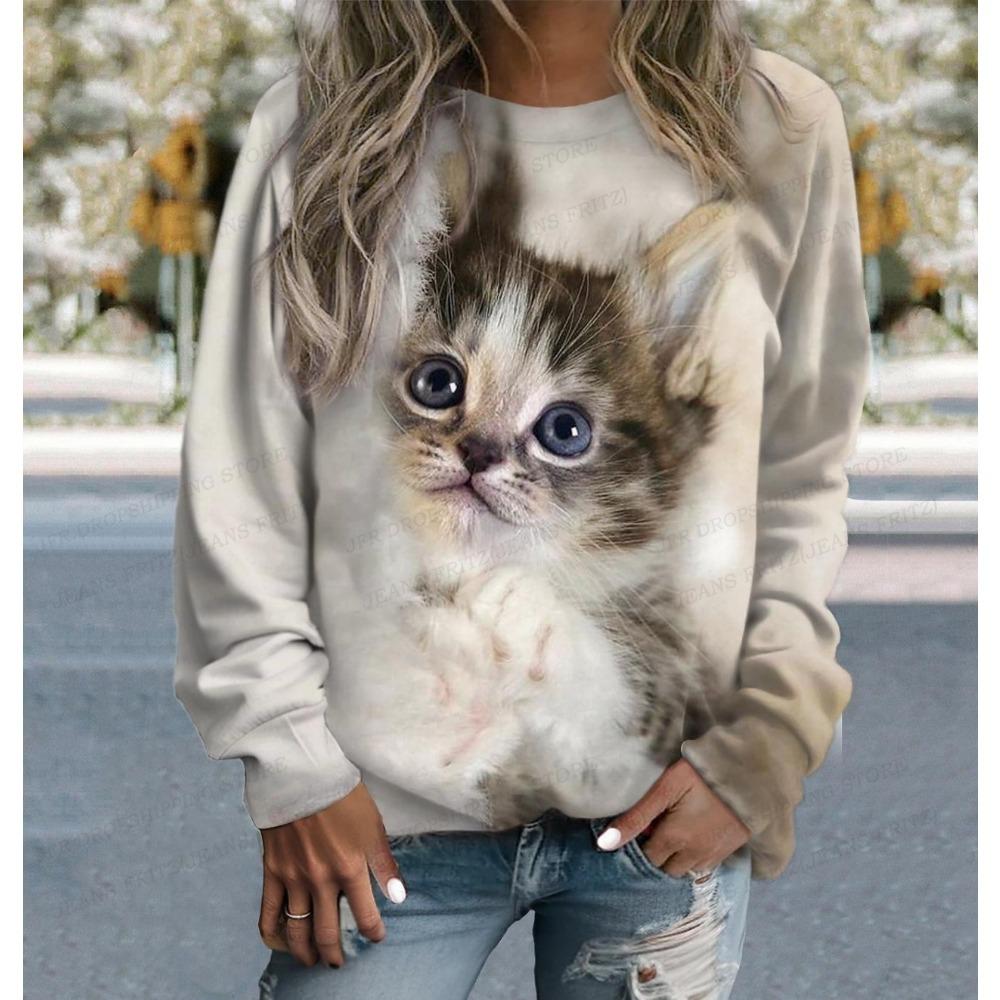 Animal pisică 3d hanorace cu imprimeu 3d hanorace pentru femei la modă crewgate hanorac desene animate kawaii grafice paltoane femei transpirații îmbrăcăminte supradimensionată manga