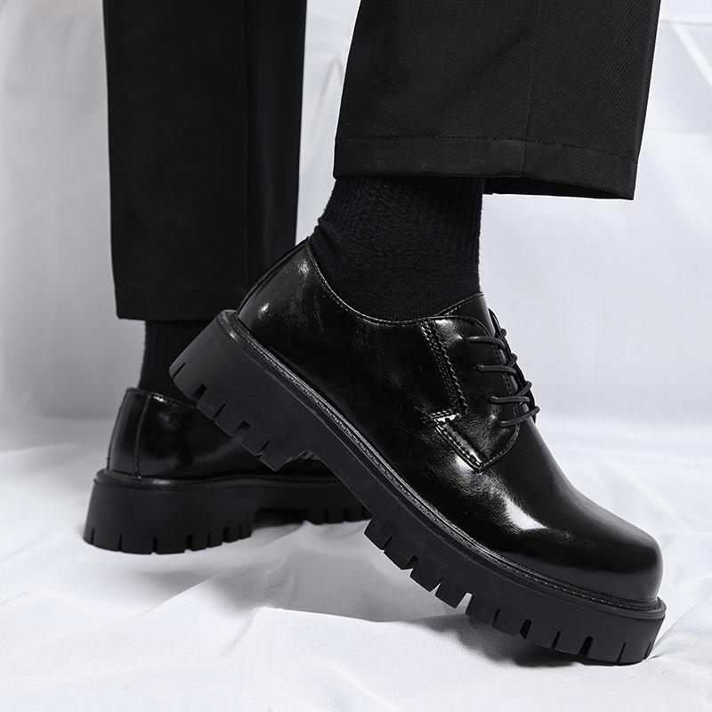 Fashion Men Dress Shoes Thick Soled Leather Shoes Lace Up Business Men Shoes Platform Oxford Shoes Moccasin Casual Shoes Big Size 38-48