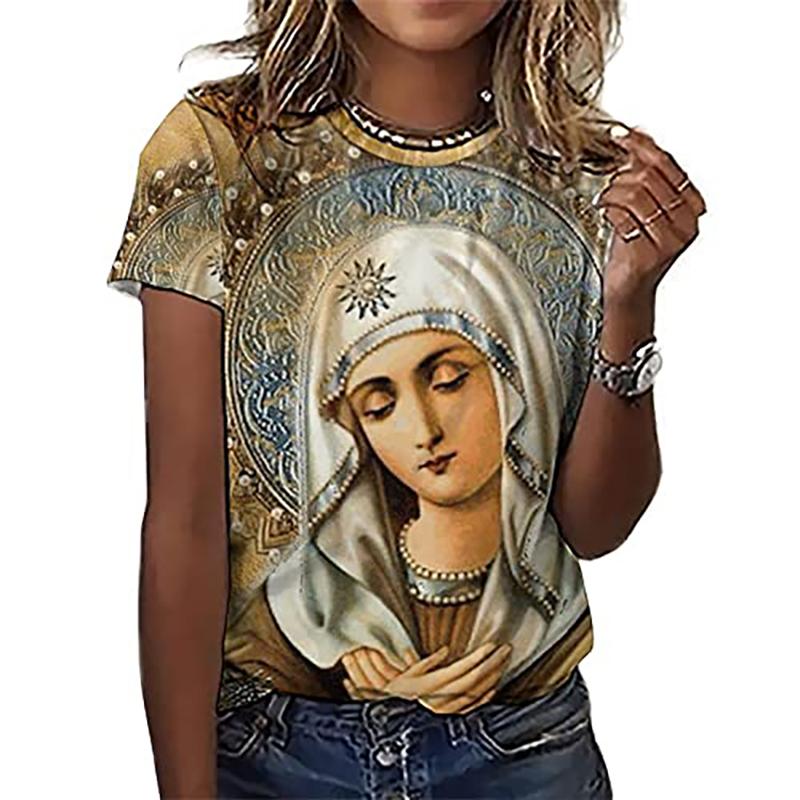 Mode Notre-Dame de Guadalupe Vierge Marie Imprimé T-shirts pour femmes Manches Courtes Col Rond Vêtements pour Hommes Confort Y2k Vêtements pour Femmes