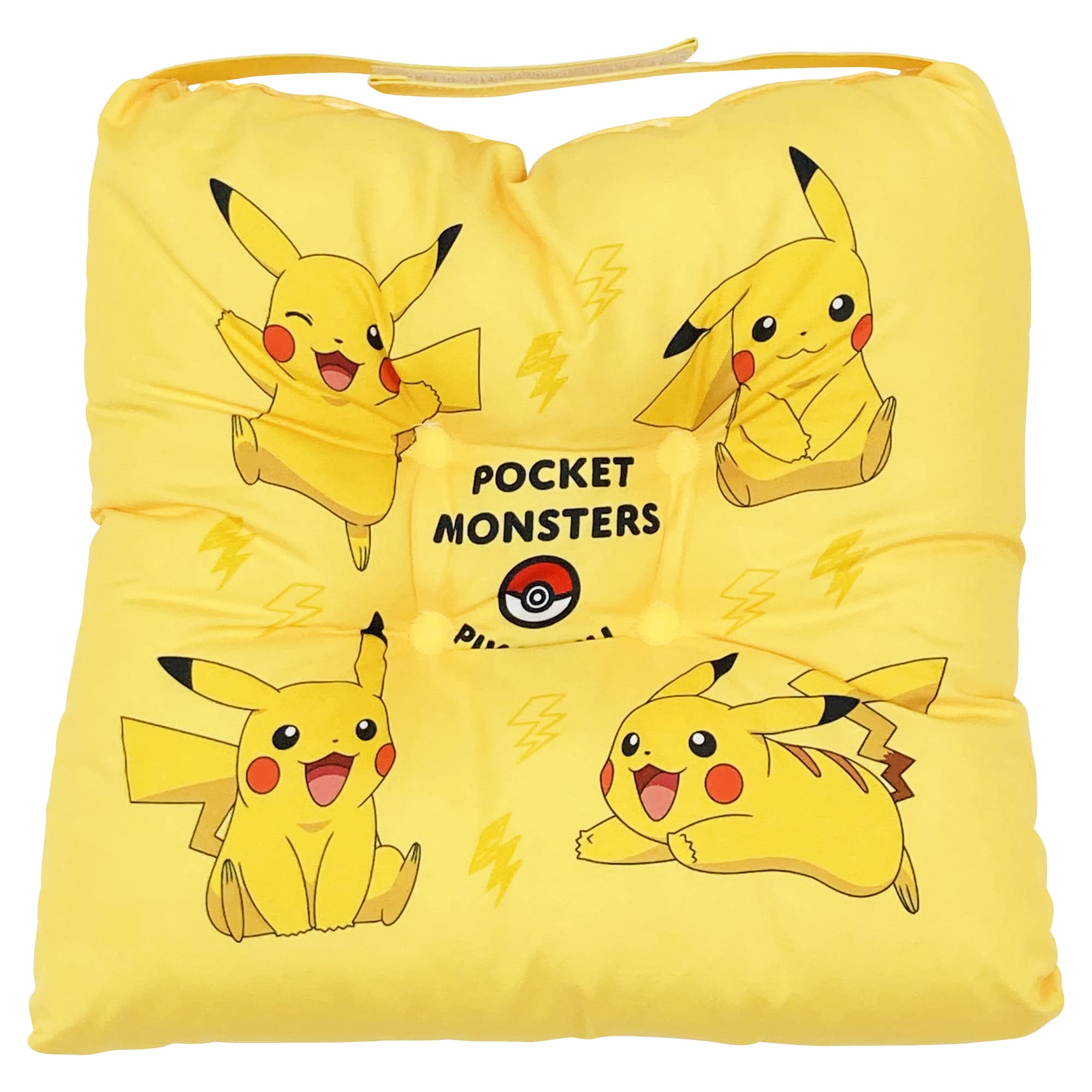 MORIPiLO Pokemon Pikachu Chair Comfortable for Cute Morishita Makura Cushion, Yellow, 30x30x7cm, Thick, Bottoms, School, Kindergarten, Children s,