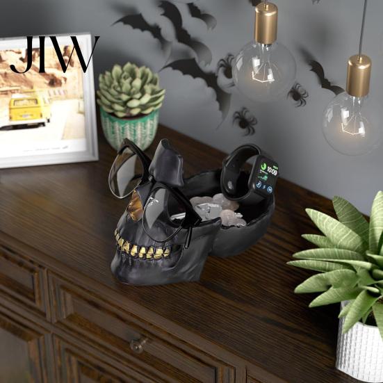 Desktop Jewelry Organizer Resin Skull Multifunctional Storage Tray, Gothic Eyeglasses Holder for Key Keys Coins Trinkets, Decor Succulents Planter,