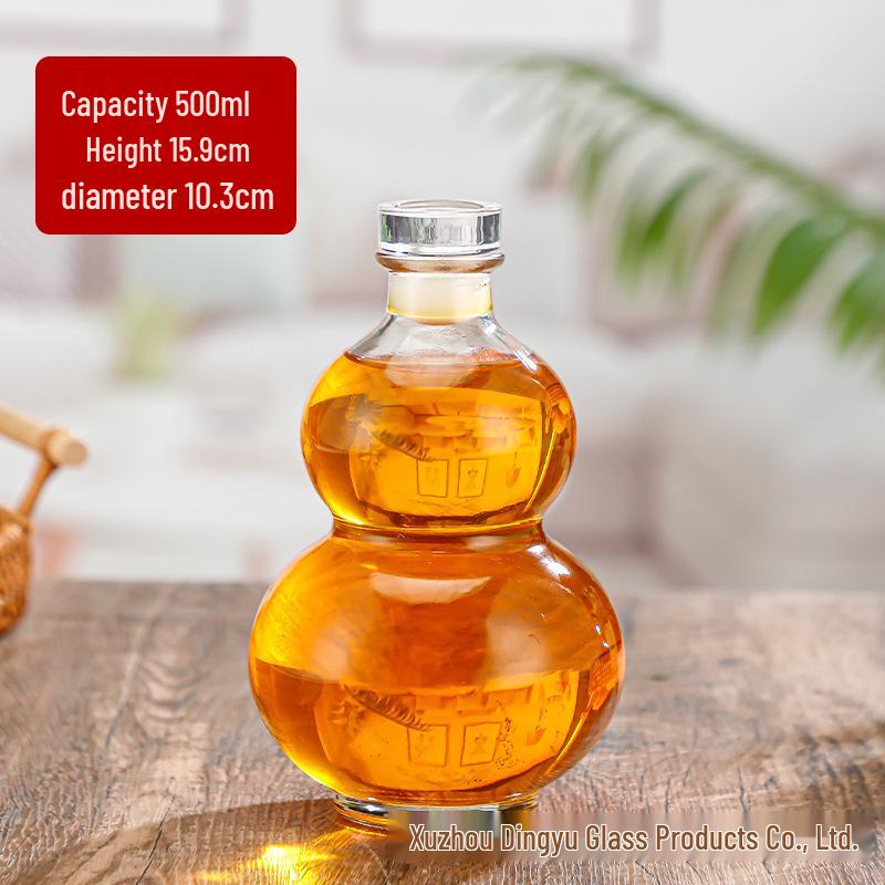 Gourd-Shaped Glass Wine Bottle for Liquor Storage – Sealed, Food-Grade, Empty, High-Grade.