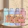 1PC Cat Reading Book Stack 750ml Color Plastic Sports Water Bottle Leakproof Flip Straw Lid Suitable for Sports Office Home Use