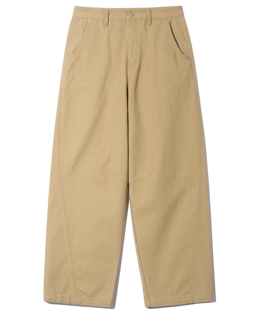 BASEMOMENT Cinch Back Curved Washed Twill Pants Beige