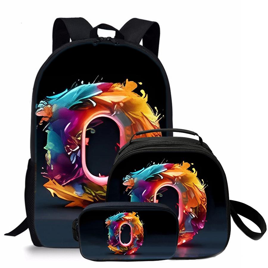 3 Pcs Set Letter Round Lunch Bags ,Pencil Bags ,School Bags For Boy/Girls Best Gifts 2D Flat Cartoon Backpack For Children