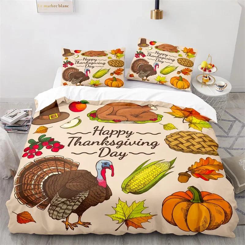 Comforter Thanksgiving Day Twin King Cartoon Pumpkin Turkey Bedding Set Microfiber Maple Leaves Comforter For Boys Teen
