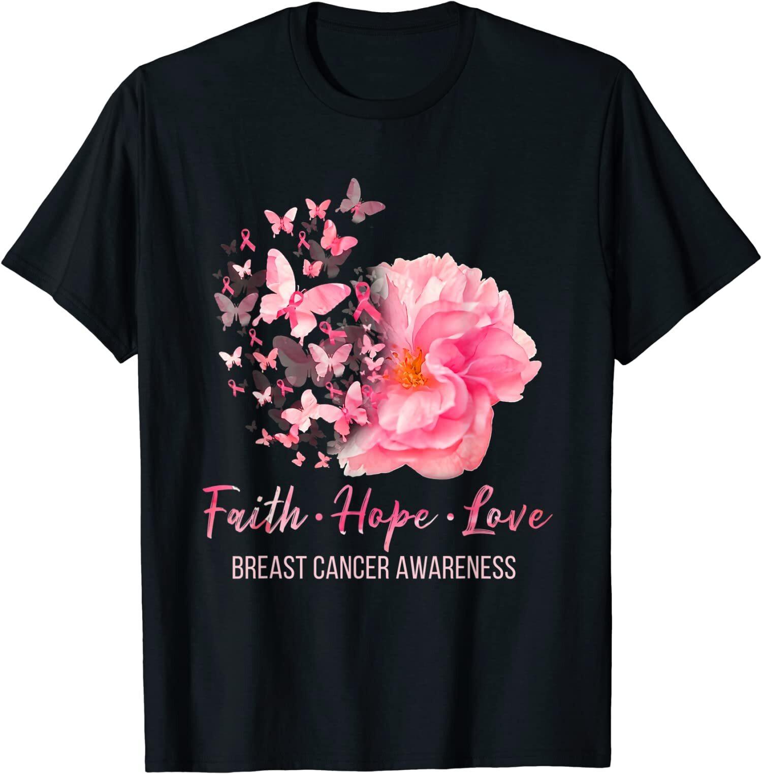 Breast Cancer Awareness Faith Hope Love Butterflies Unisex T-Shirt XXXXL