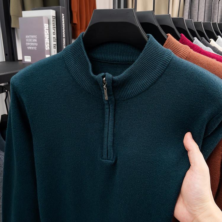 Men's Solid Color Half-Zip Sweater - Autumn/Winter Versatile Knit Base Layer with Half-High Collar