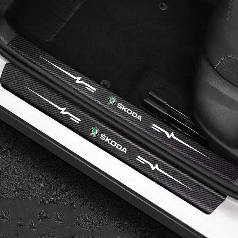 For Skoda Logo Car Door Sill Scuff Anti Scratch Protector Stickers Rapid Fabia 1 Octavia A7 Scala Yeti Kodiaq Karop Kamiq Superb HJ1