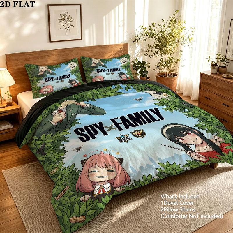 Biancheria da letto con motivo Spy Family Set Copripiumone Federe Regalo di Compleanno per la Casa(1 * copripiumino + 2 * federa, senza nucleo)