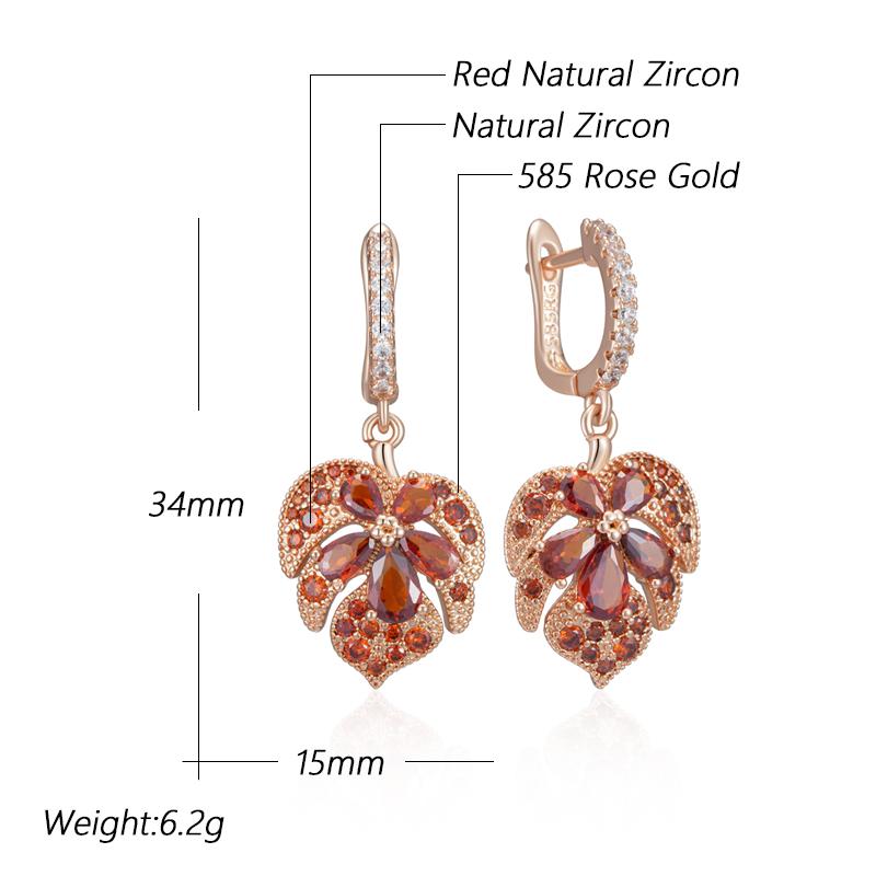 Original Design Shiny Red Natural Zircon Maple Leaf Earrings For Women Fashion  Rose Gold Color Daily Fine Jewelry