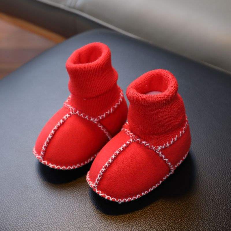 Fur Integrated Baby Shoes and Socks Warm Thick Autumn and Winter Baby Soft Soles Do Not Fall Off Toddler Shoes Newborn 0-6-12