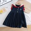 Girls Fall Navy Collar Knit Dress Stylish Princess Baby Sweater Dress For Kids Autumn Long Sleeve Casual Party Wear