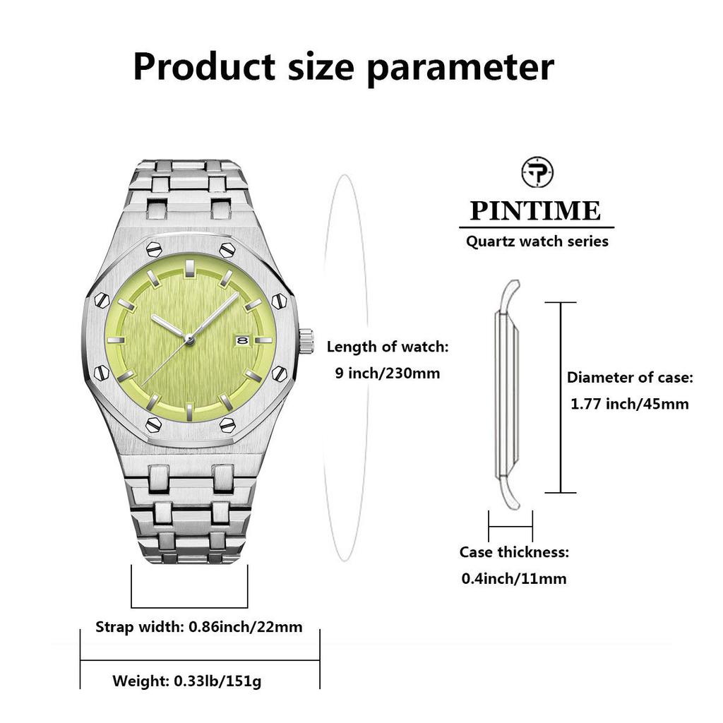 PINTIME Luxury Business Man Wristwatch Waterproof Luminous Date Men Watch Stainless Steel Fashion Quartz Watches For Men