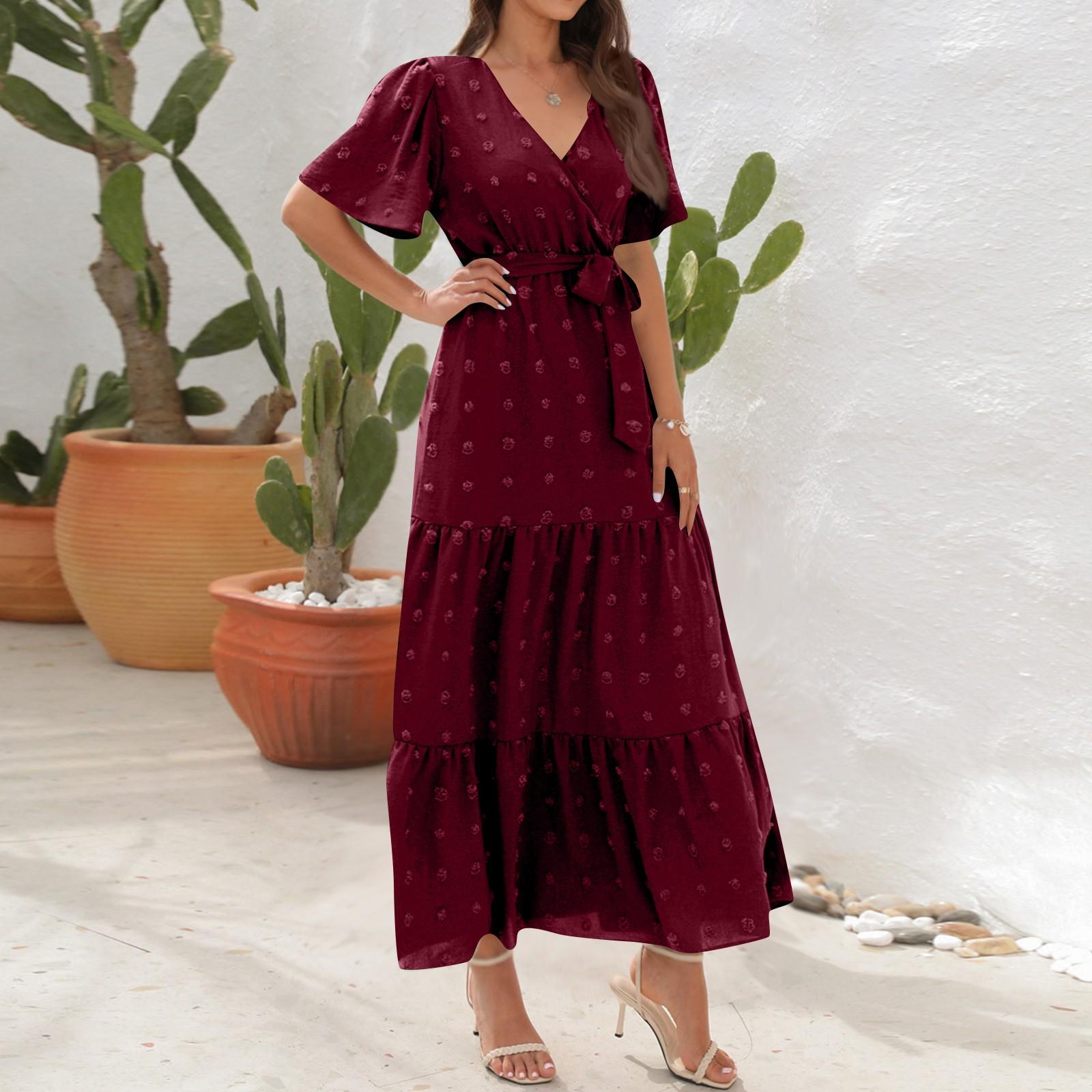 

Женское платье с V-образным вырезом и высокой талией, бальное платье с длинным коротким рукавом, праздничное платье для путешествий M