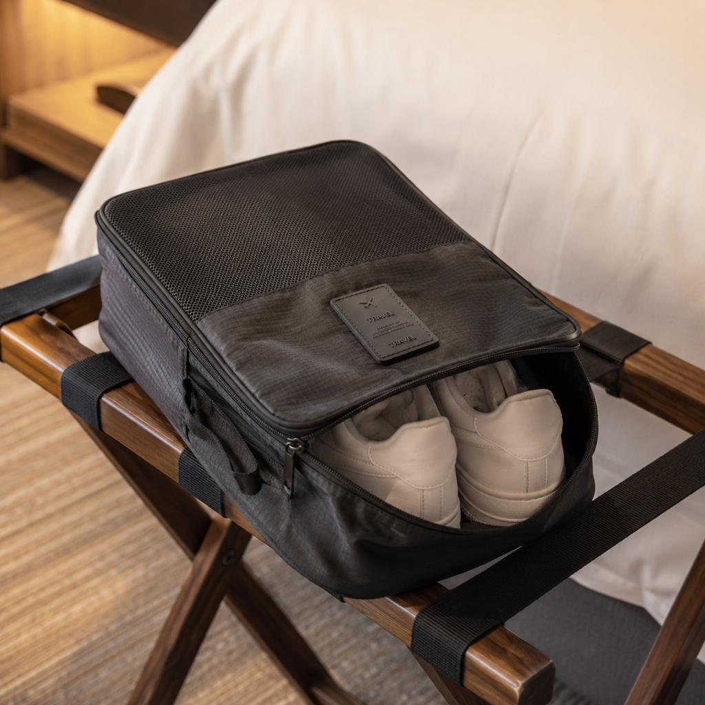 Double Layer Shoe Storage Bag Portable Travel Shoe Organizer with Zipper Mesh Top and Handle for Easy Carrying and Protection
