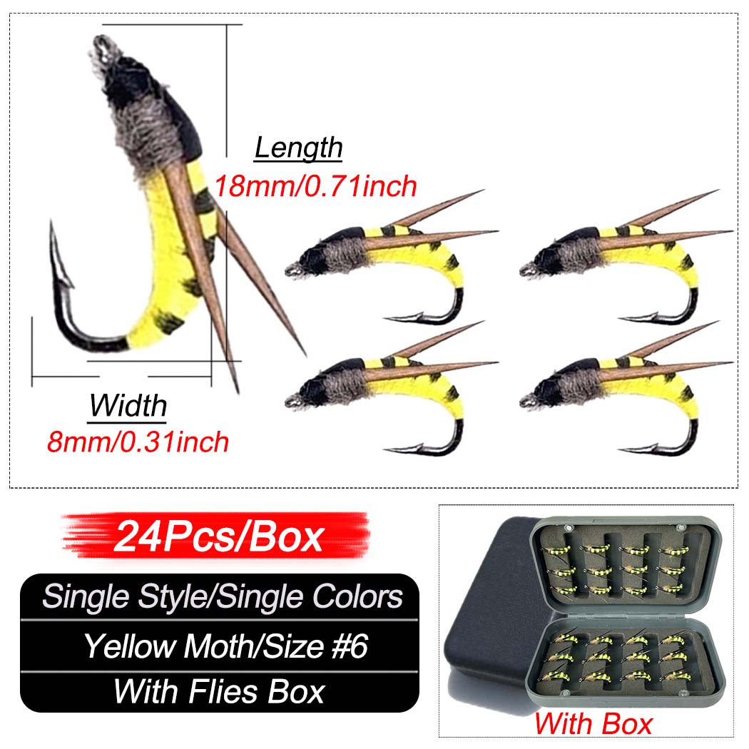 

24-120 шт. набор мушек для рыбалки нахлыстом, сухие влажные мухи, рыболовная приманка, искусственная наживка для нимфы, форели, окуня, синяя жаберная муха, комбинированная приманка 24Pcs/Box(Single Style)
