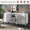 Mobiletto Laterale 150*38*59,5cm con 4 Cassetti, 2 Ante, Credenza Lucida, Piedini di Supporto in Metallo, Ampie Nicchie Senza Maniglie, Bianco, MDF