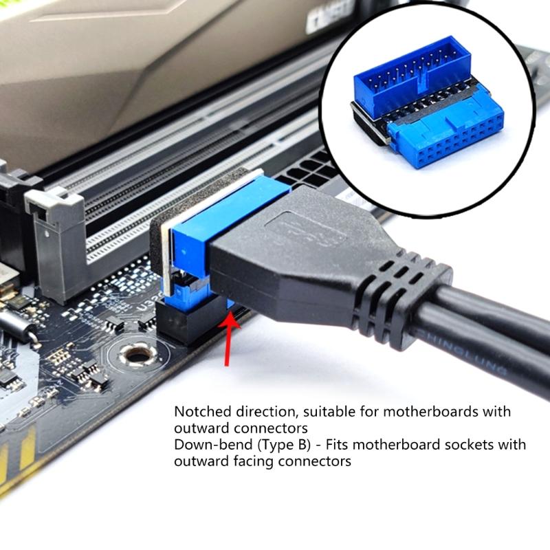 USB Front Panel Sockets Adapter, USB3.2 19Pin/20Pin To Motherboards Sockets Connection 90 degree Turnable Adapter