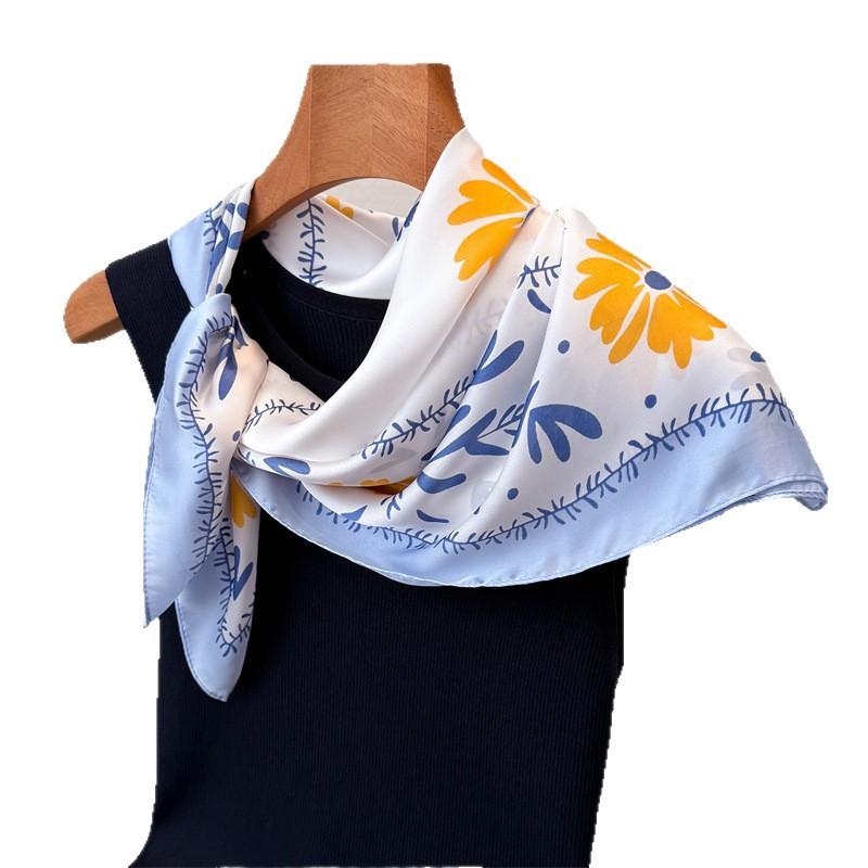 Korean Version Of Printed Imitation Silk Scarf Square Scarf High-End Shawl Versatile Neck Small Square Scarf Headscarf Female
