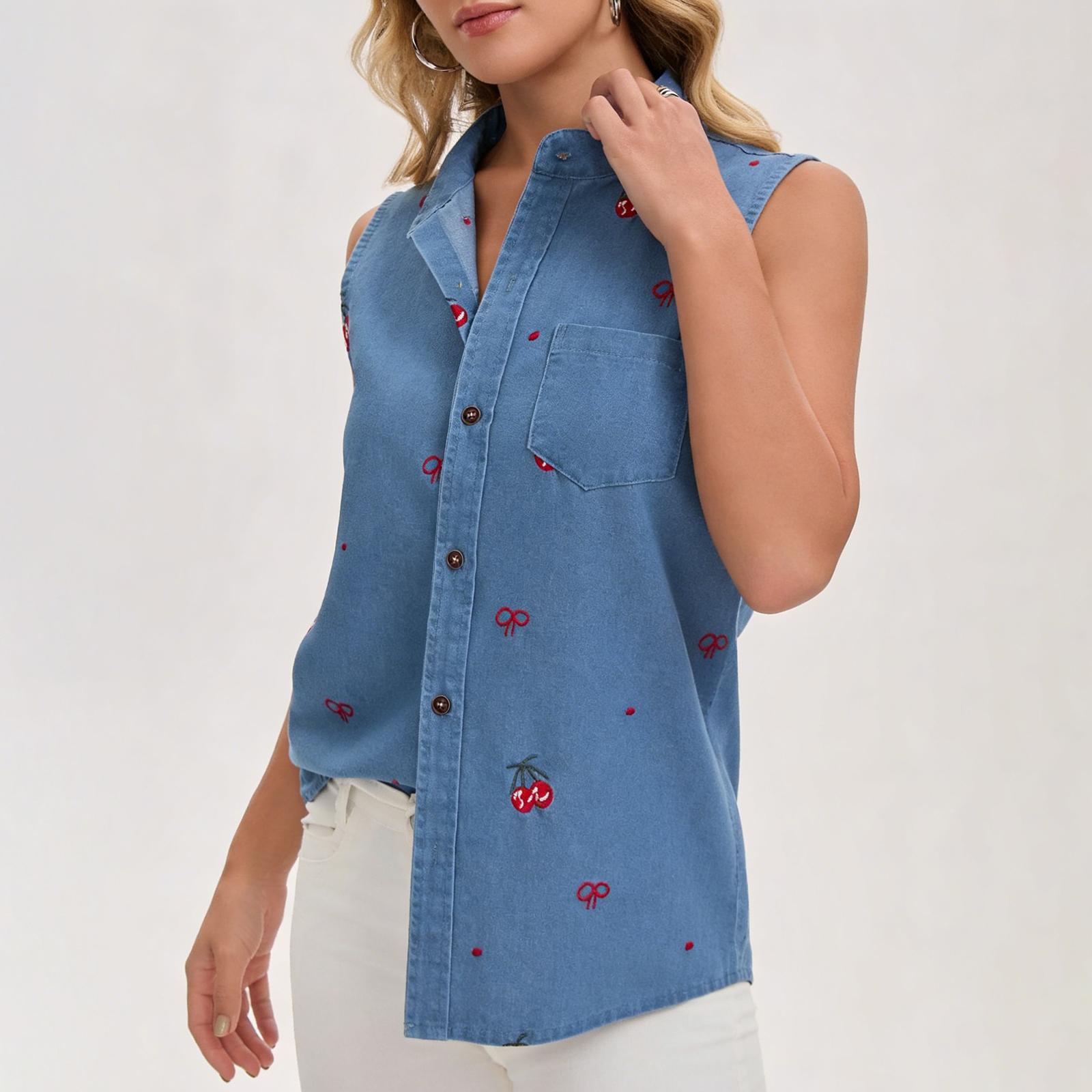 Женский повседневный модный вышитый стираный джинсовый жилет-кардиган M