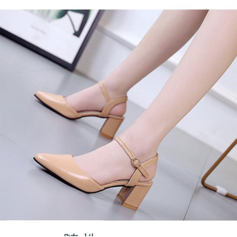 Baotou, Sandalias, Zapatos de Mujer, Punteras Puntiagudas, Correas Rectas con Hebilla, Tacones Gruesos, Zapatos Individuales, Tacones Altos