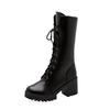 Fashion Women's Boots High Top 2025 Chunky Platform Pu Mid-Calf Boots Women Retro Punk Increasing Long Shoes Woman