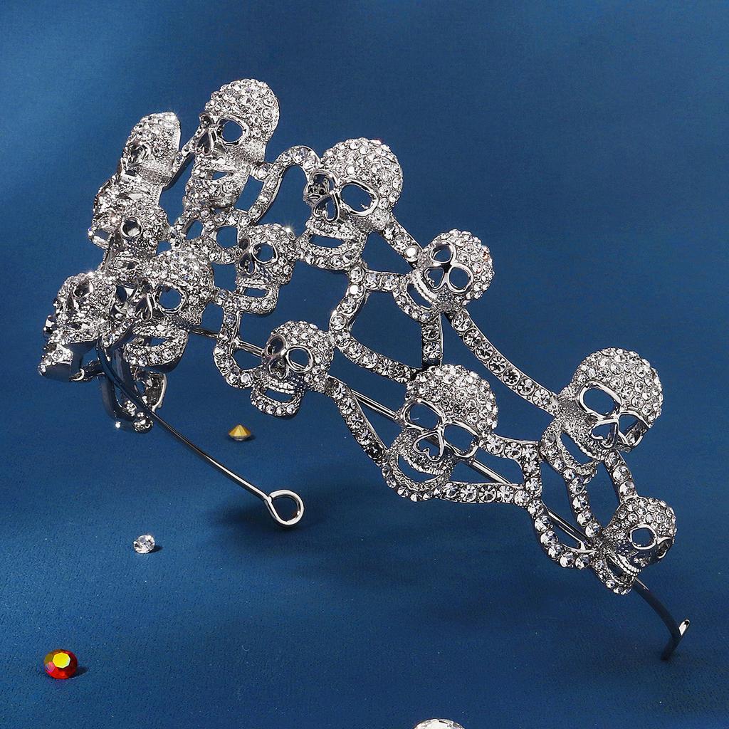 Halloween Hair Accessories Rhinestone Alloy Crown Personalized Exaggerated Party Accessories Dark Queen Skull Crown