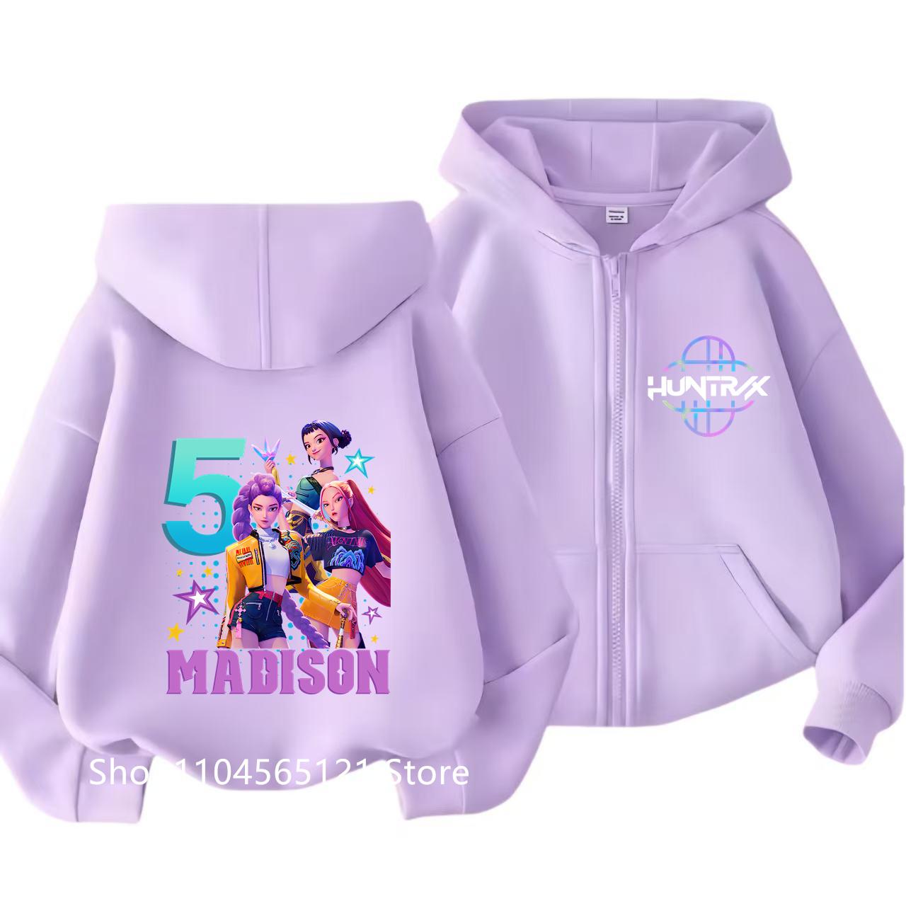 

Zip-up children s hooded sweatshirt - K-pop Demon Hunters girl casual top - boy sports shirt - cartoon print - fall/winter coat 150
