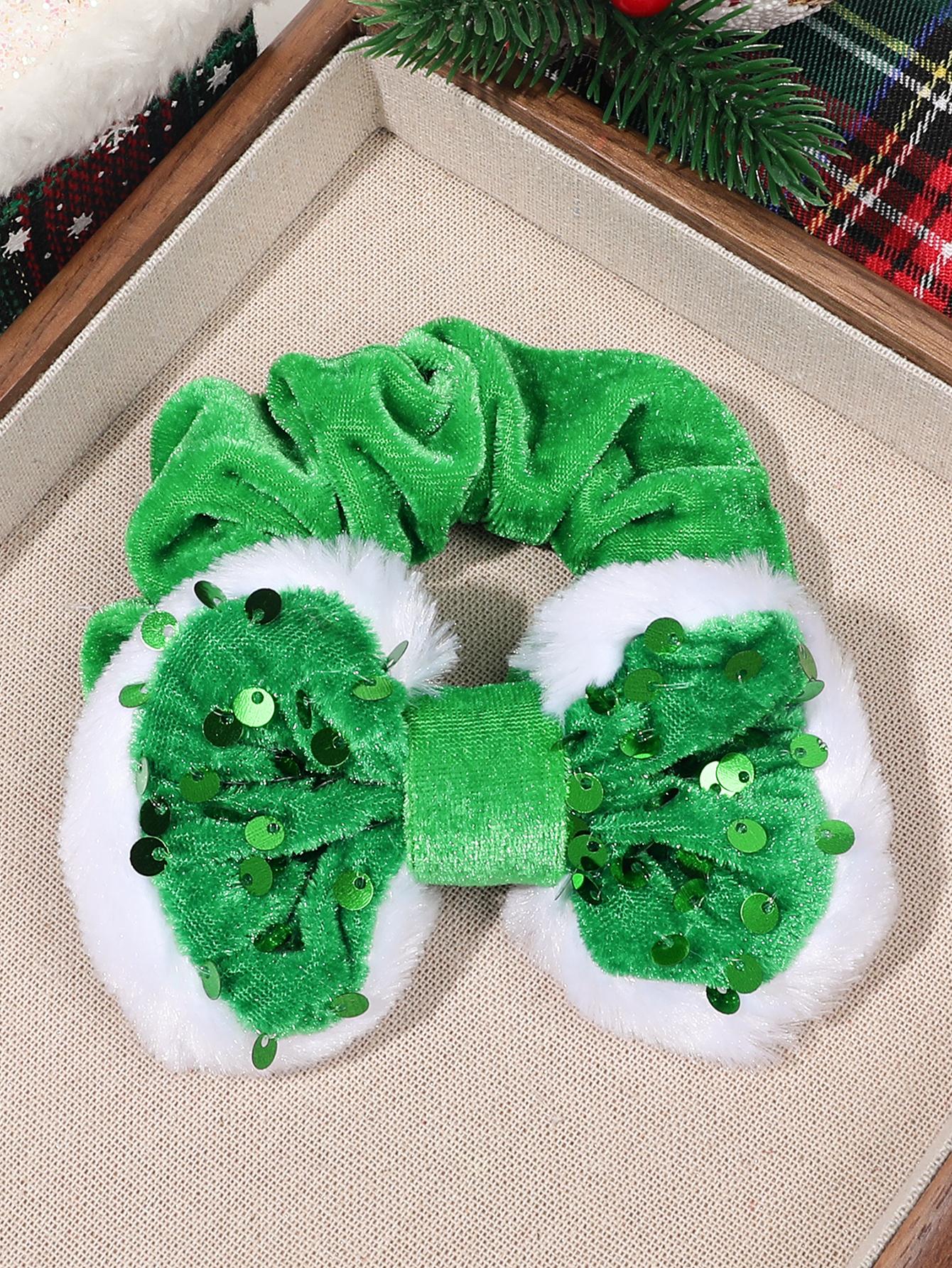 

1 шт. Рождественский бант резинки для волос, Эластичные бархатные резинки для волос, Пушистые резинки для волос, Веревки для женщин, Рождественские аксессуары для волос с пайетками