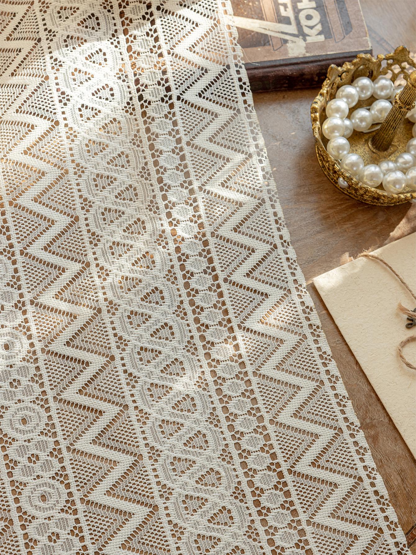 

1 шт. Элегантные и стильные кружевные перфорированные оконные шторы с узором «треугольная волна» и бахромой по краю, шторы для гостиной W140cm x H130cm 1PC&Grommet Top бежевый