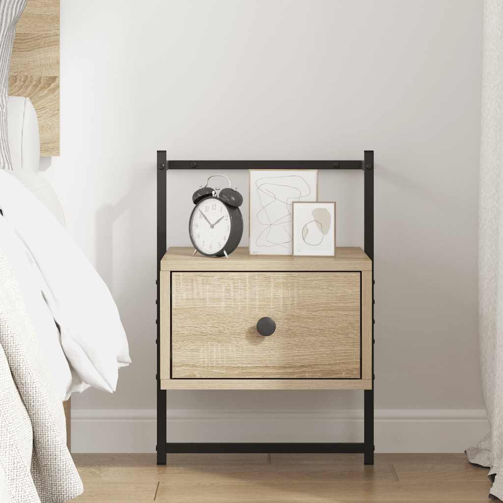 Wall Mounted Nightstand In Sonoma Oak 35 X 30 X 51 Cm Engineered Wood