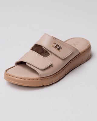 Pantoletten mit doppeltem Klettverschluss 6791099 36 beige Leder