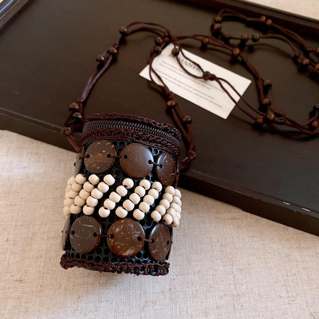 Bohemian Ethnic Style Geometric Wooden Bag Necklace Accessories Women's Sweater Chain Item