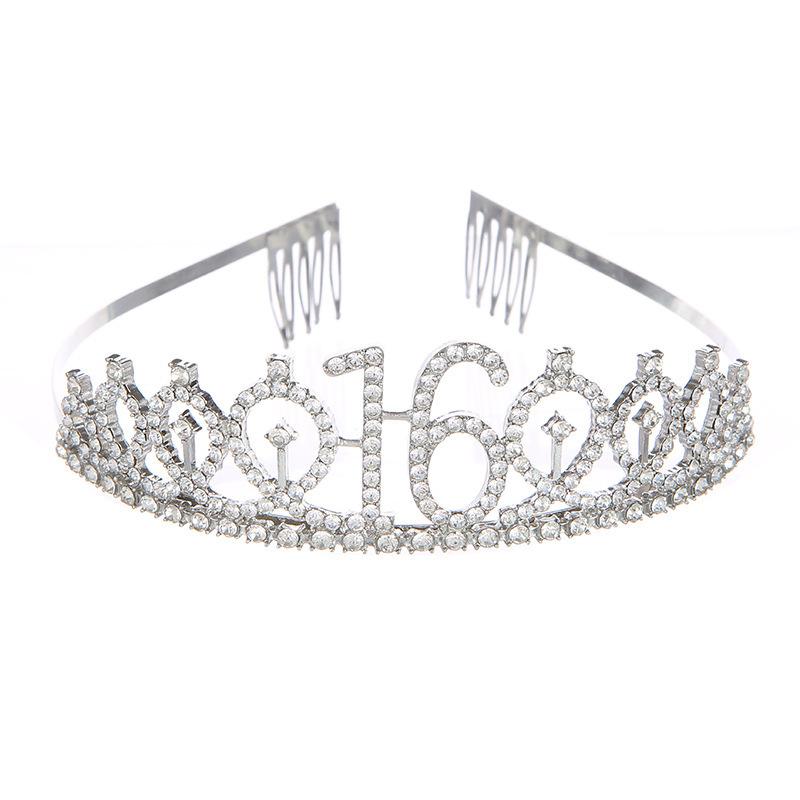 Fashion Alloy Digital Crown Headband Rhinestone Birthday Crown Headband Bachelor Party Prom Headdress Hair Accessories