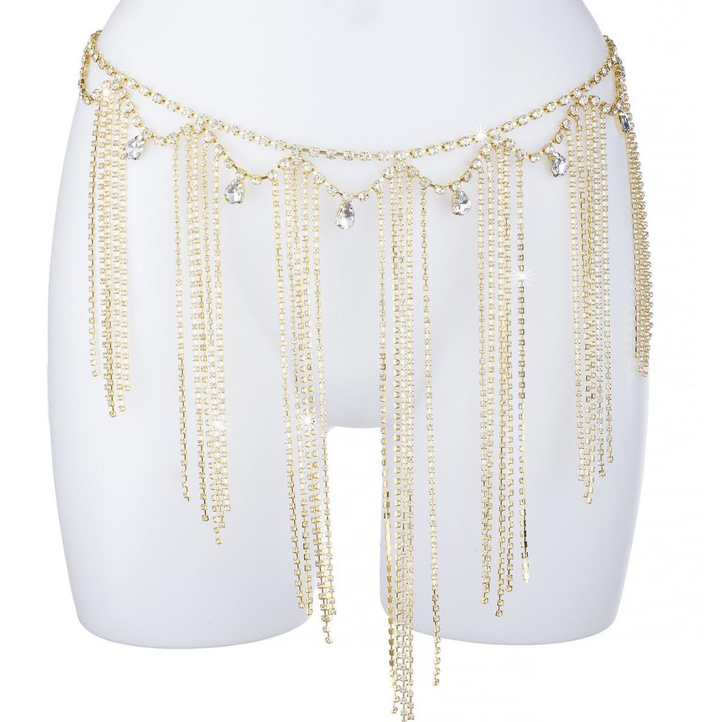 Rhinestones Multi-Layer Fringed Rhinestone Waist Chain, Nightclub Party Prom Ladies Bikini Jewelry Accessories