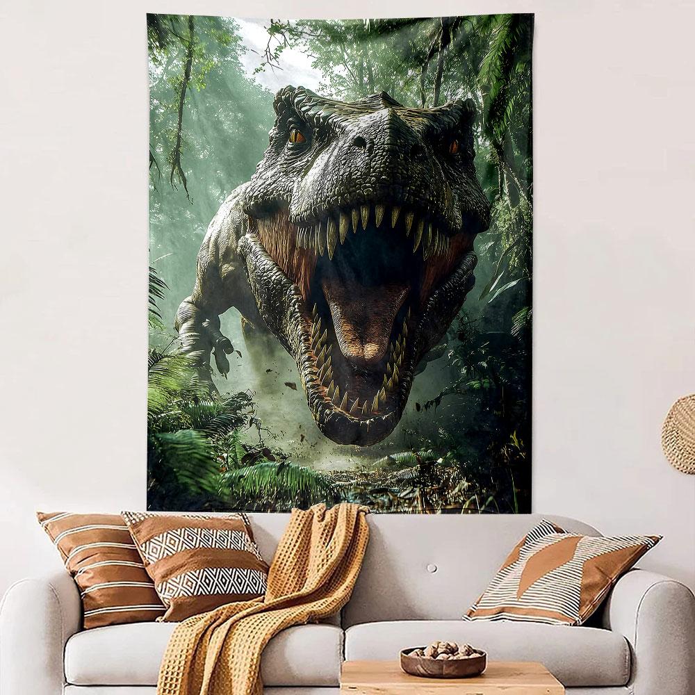 Roaring T Rex Dinosaur in Jungle Rainforest Wall Tapestry Wildlife Decor for Boys Bedroom Game Room Gift